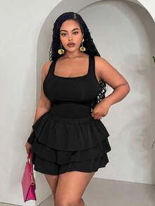 SHEIN Slayr Bộ 2 món gồm áo tank top đen và chân váy ngắn, thích hợp cho trang phục dự lễ hội âm nhạc, cỡ lớn. - Nhiều màu - Xem 1