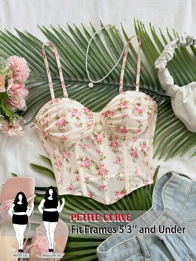 SHEIN PETITE CURVE Plus Size Women's Romantic Vintage Floral Mesh Camisole, Suitable For Holidays, Dates, Afternoon Tea, Vacations, Music Festivals, Boho Style, Spring/Summer Wear, Summer Tops, Summer Outfit For Women , Festival Outfits For Women , Beach Outfit For Women,Wedding , Graduation,Vacation Outfits Women , Pink Top,Suitable For Daily Wear, Festivals, Weddings, Commuting, School, Graduation, Shopping, Office, Outdoor, Beach, Floral Women Tops, Women Summer Outfits,Mother's Day,King's Day, Pink Top
