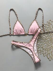 Swim Vcay Fabric Halter Bikini Set For Women Geometric Pattern High Cut Bottom Tie Back - Multicolor - View 2