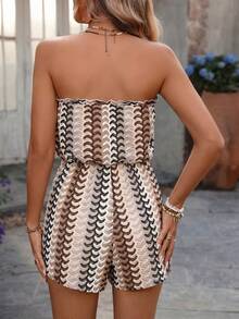 Swim Vcay Women's Summer Beach Ruffled Textured Striped Lace Print Romper - Grey - View 2
