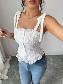 Elenzga Áo camisole ren ngắn ôm dáng màu trắng, cổ vuông kiểu Pháp, thắt eo, kiểu dáng thanh lịch, dành cho nữ, thích hợp mặc hàng ngày, dự đám cưới, sự kiện trang trọng, đi làm, tiệc tốt nghiệp, kỳ nghỉ, hẹn hò, lễ Phục sinh, tiệc tùng, Halloween, Giáng sinh, Năm mới, Lễ Tạ ơn, đám cưới. - trắng - Xem 3