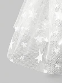 ROMWE Kawaii 1件白色Y2K星形蕾丝薄纱百褶裙，带百褶网纱遮羞帘，街头风裹身裙，适合日常、外出穿着，仅限女性 - 白色 - 查看 8