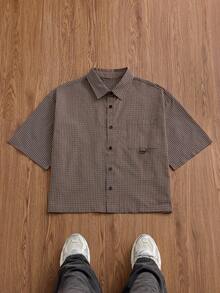 SWAVVY Men's Casual Plaid Shirt, College Style - Khaki - View 1