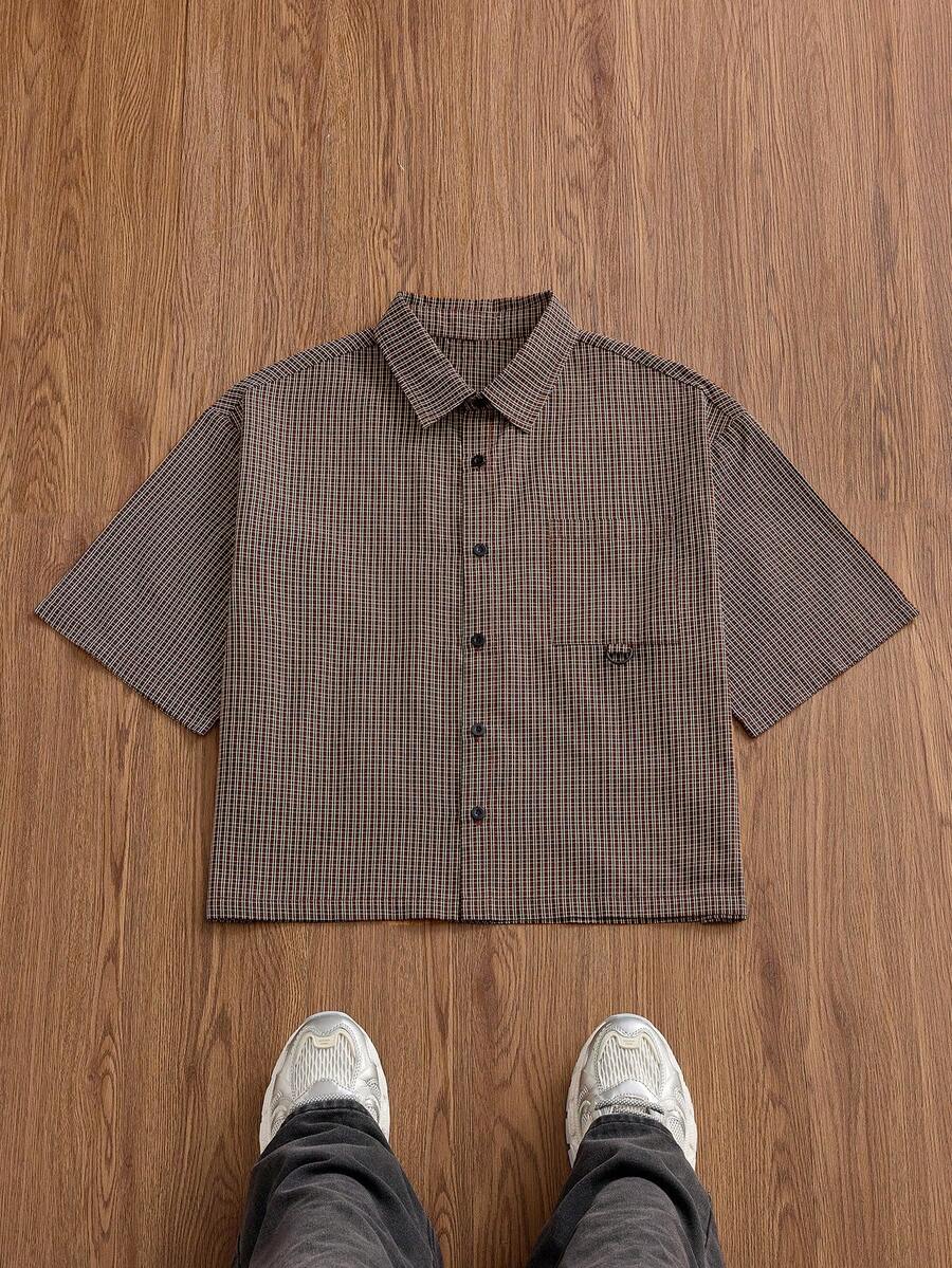 SWAVVY Men's Casual Plaid Shirt, College Style - Khaki - View 1