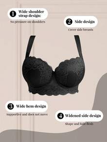 SHEIN 2pcs/Set Plus Size Lace Comfortable Seamless Supportive Underwire Bras Big Size Bra Plus Size Bra Plus Lingerie For Women Push Up Bra Curve - Multicolor - View 3