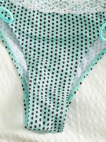 Swim Mod Women's Beach Music Polka Dot Lace Trim Tie Front Tankini Swimwear Set, Cute Style For Spring/Summer - Multicolor - View 3