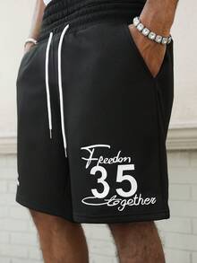 Manfinity Roghcode Young Street Style, Double Waistband Design, Letter Print Grey Men Football Shorts - Grey - View 6