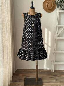 EMERY ROSE Đầm chấm bi thời trang cỡ lớn dành cho nữ, kiểu dáng xếp nếp. - màu đen - Xem 5