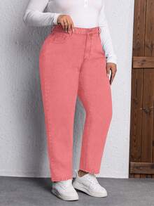 EMERY ROSE Plus Size Solid Color Slant Pocket Casual Daily Non-Stretch Tapered Jeans - Pink - View 4