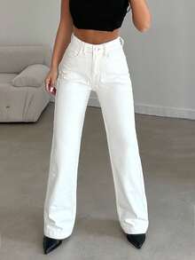 SHEIN Plus High Waist Casual Straight Jean - White - View 5