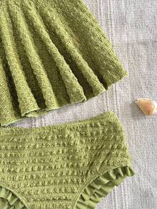 SHEIN 少女浅蓝色挂脖泳衣，2026春夏新款海滩度假休闲日常时尚 - 綠色 - 查看 6