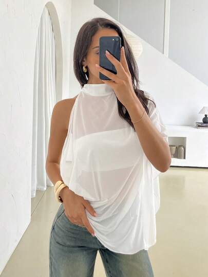 Firerie Women's Solid Color Batwing Short Sleeve Fashion Blouse