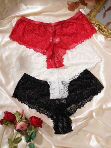 Seduluxe 3pcs Plus Size Lace Elegant Panty Set - Multicolor - View 2