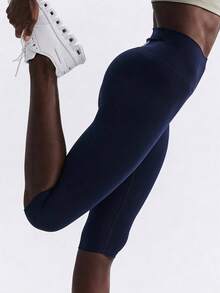 Fluxe Women's Solid Color Elastic Waist Casual Versatile Bermuda Leggings - Navy Blue - View 12