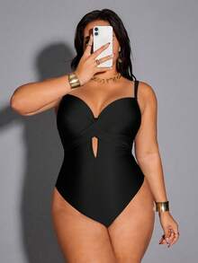 Shapewave Traje de baño de una pieza de unicolor con espalda descubierta para tallas grandes - Negro - Ver 4