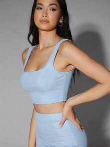 Silquee Square Neck Fitted Backless Casual Tank Top, Summer Fashion - Baby Blue - View 4
