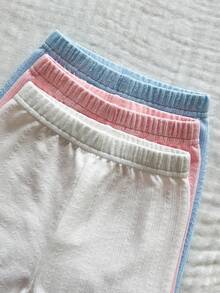 SHEIN Vintaside Kids 6件套女婴休闲罗纹杏色、白色、粉色圆领短袖上衣和松紧腰短裤套装，适合户外玩耍或舒适的春夏穿着。 - 彩色 - 查看 6