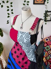 Sunspun Plus Size Women Summer Fashion Vacation Style Patchwork Printed Criss-Cross Backless Strap Dress - Multicolor - View 6