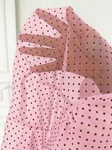 SHEIN EZwear Pink & Brown Polka Dot Mesh Camisole - Pink - View 7