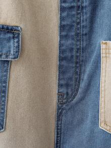 EMERY ROSE Mature Denim 女士休闲时尚街头风日常通勤双色拼接口袋宽松牛仔连体裤 - 中等水洗藍 - 查看 3