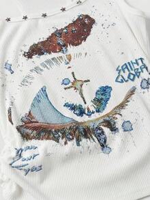 ROMWE Avant Women's Retro Baddie Unisex Streetwear Starry Sky & Rivet Print Tank Top - White - View 3