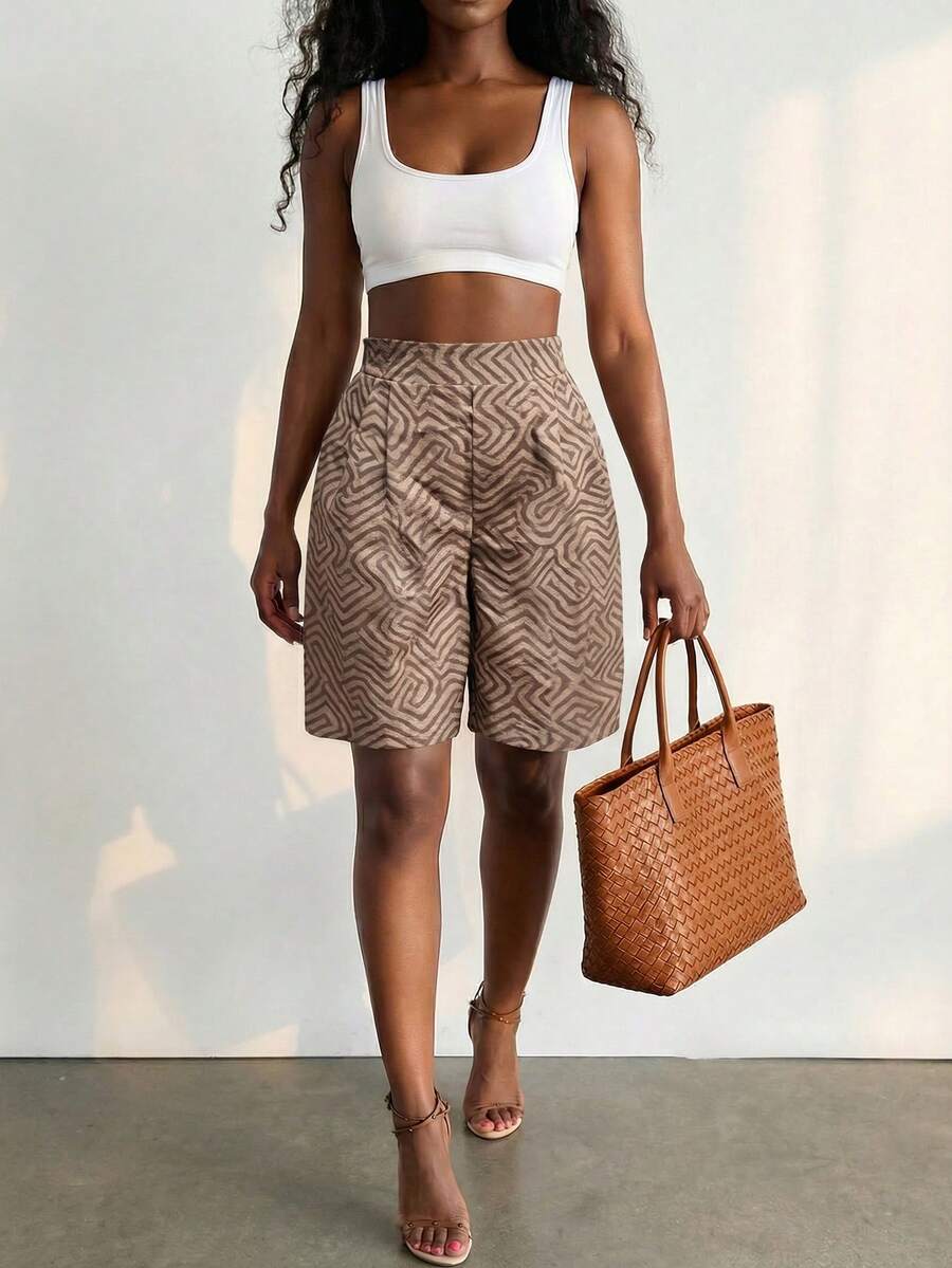 BamGlimmer 春季情人节新年假日新款宽松印花女式短裤，时尚热带度假嘻哈休闲风，适合旅行、日常穿着、返校、派对、各种场合。 - 彩色 - 查看 1