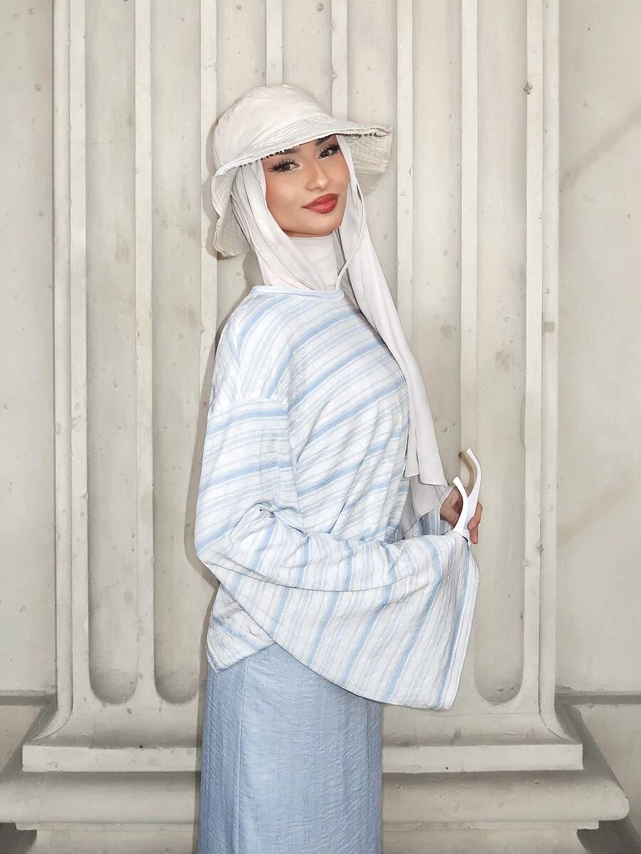 Solavon 女士休闲宽松条纹长袖T恤