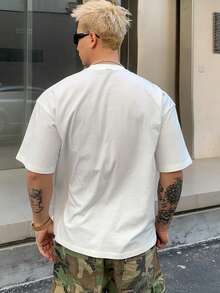 DAZY Simple Solid White Summer T-Shirt For Men - White - View 2