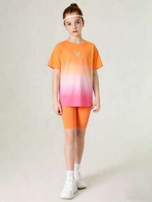 SHEIN 青少年女孩 2 件套服裝：粉色與白色秋季運動套裝，可愛校園返校穿搭 - 彩色 - 查看 4