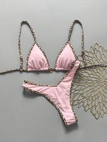 Swim Vcay Fabric Halter Bikini Set For Women Geometric Pattern High Cut Bottom Tie Back - Multicolor - View 3