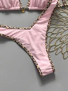 Swim Vcay Fabric Halter Bikini Set For Women Geometric Pattern High Cut Bottom Tie Back - Multicolor - View 6