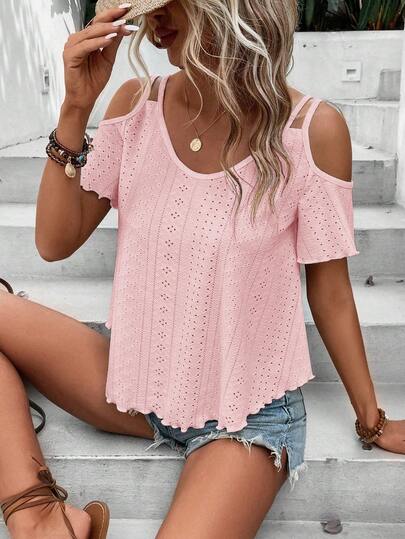 EMERY ROSE T-shirt minimaliste à épaules dénudées de couleur unie pour femmes, à porter au quotidien de manière décontractée