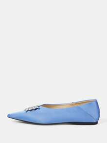 CUCCOO HITCHD Zapatos de mujer elegantes, de suela blanda, con puntera puntiaguda, escote bajo, hebilla cuadrada con rhinestones, suela plana, cómodos y versátiles de color azul - Azul - Ver 8