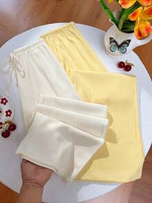 Sweetra Y2K休闲度假风百搭学院风纹理面料阔腿裤 - 彩色 - 查看 5