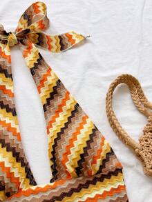 SHEIN WYWH 女士度假时尚波浪纹吊带背心和休闲短裤两件套 - 彩色 - 查看 4