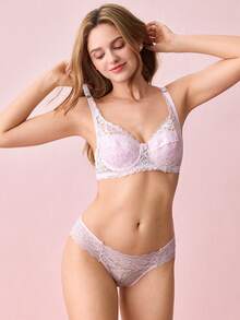 Bonmuse 2件套花卉蕾丝钢圈性感内衣文胸 - 彩色 - 查看 3