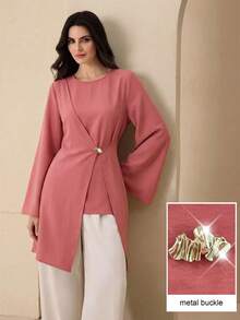 Camisa rosa con hebilla metálica asimétrica - Rosa - Ver 1