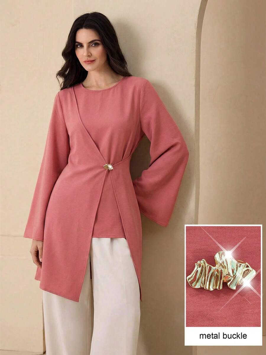 Camisa rosa con hebilla metálica asimétrica - Rosa - Ver 1