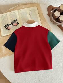 SHEIN Young Boy Contrast Color Patchwork Polo Shirt With Collar - Multicolor - View 4