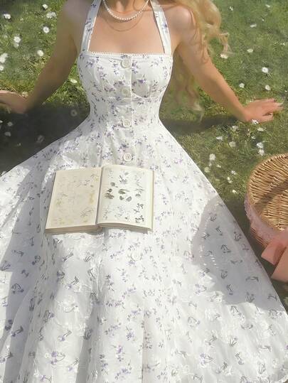 SHEIN MOD 女士刺绣无袖A字型吊带连衣裙，春夏款