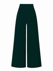 Sweetra Women's Metal Waist Design Wide Leg Loose Elegant Pants - Dark Green - View 2