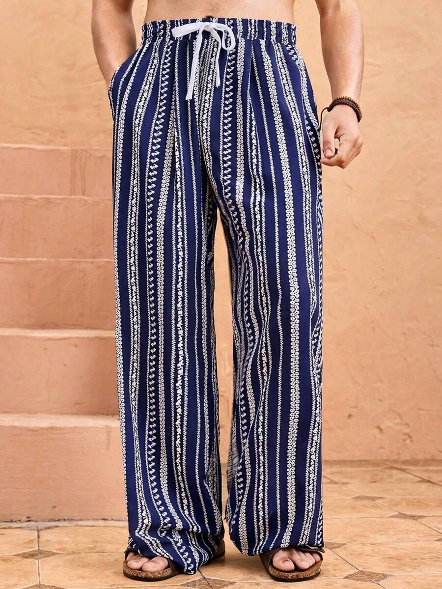 Manfinity VCAY Pantalones rectos casuales de hombre con cintura elástica y holgados