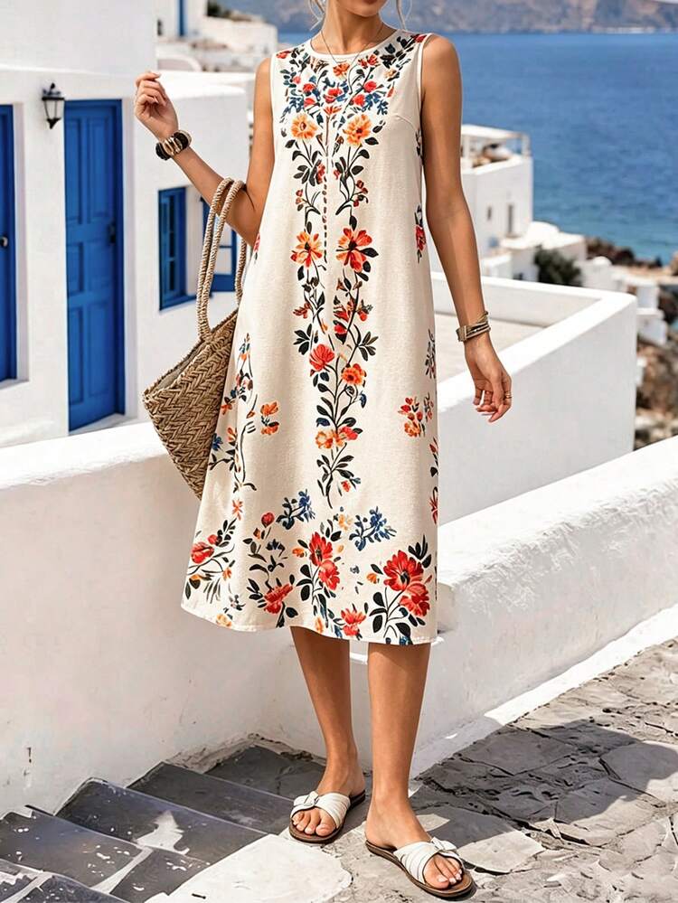 Balvessa Women's Floral Print Casual Midi Dress For Party And Outing - Multicolor - View 4