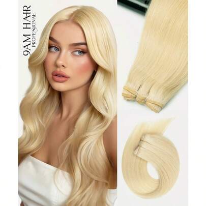 Tóc nối may vào, tóc thật, dài 12-22 inch, màu 60 vàng bạch kim, tóc thẳng, dệt đôi, 50g, tóc thẳng mượt, thích hợp cho tiệc tùng, đám cưới và sử dụng hàng ngày.