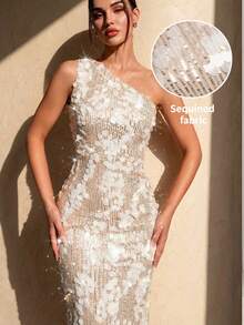 SHEIN Glamour New Apricot Silver Sequined Zip Up Haute Slim Rave Fitted Mini Dress - Apricot - View 1