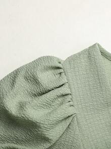 SHEIN Vestido corto de manga corta elegante tejido verde para niñas preadolescentes - Verde - Ver 6