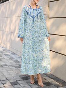 Al Najma Đầm dài nữ họa tiết hoa nhí xếp nếp, thích hợp cho kỳ nghỉ hè. - màu xanh lá - Xem 5