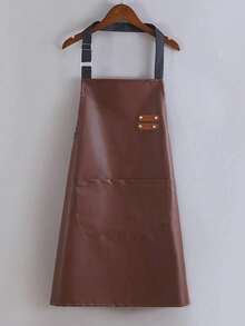 Waterproof And Stain-Resistant PU Apron, Durable Kitchen Workwear, Faux Leather Apron For Water Workers, Barbers, And Catering, Modern Minimalist Waist Design - Black - View 16