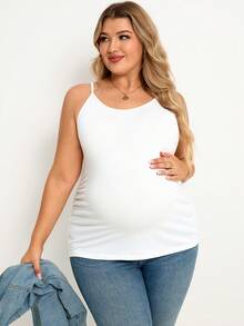 Plussiva Maternity Plus Size Casual Solid Color Camisole Top Post Partum Lounge White Black Summer - Black and White - View 5