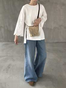 FRIFUL Áo thun nữ cổ tròn thêu họa tiết, kiểu dáng thường ngày, đa năng. - trắng - Xem 2